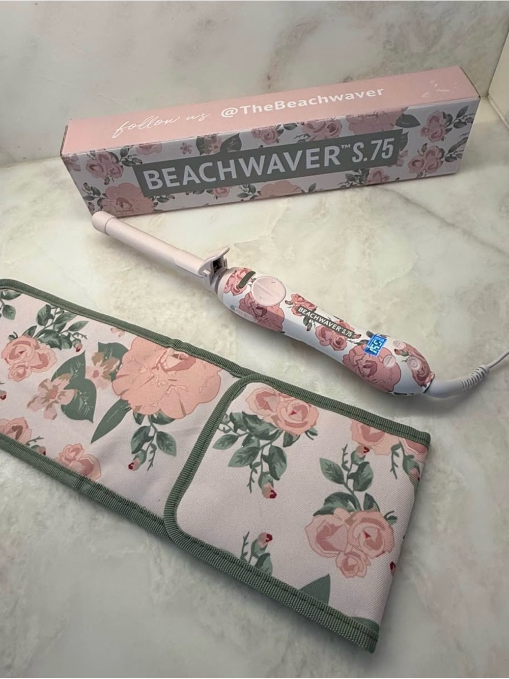 BEACHWAVER S1.75 Floral Curling Wand - Pink & Green NEW